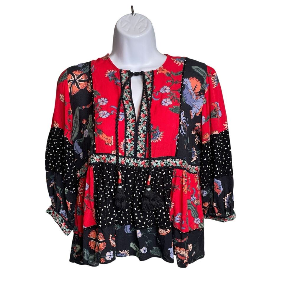Love Sam Women's Naomi Patchwork‎ Peasant Top Size S